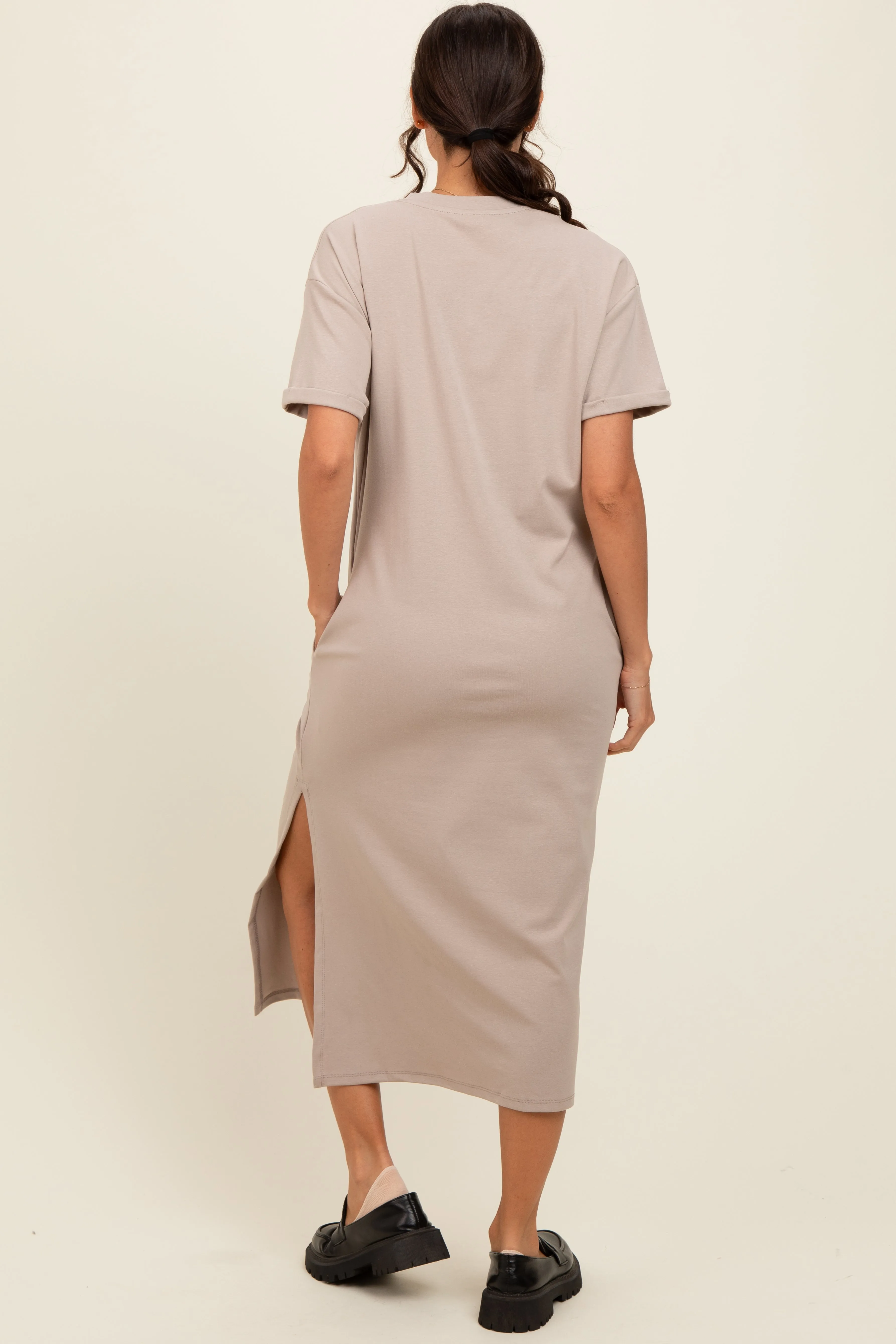 Beige Basic Side Slit Midi Dress sold by Pinkblush product image thumbnail 3