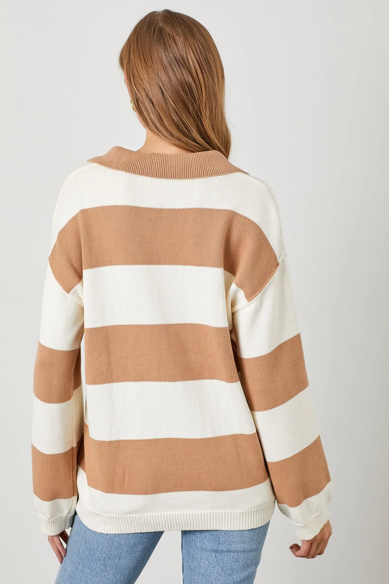 Camel Wide Stripe Polo Sweater sold by Pinkblush product image thumbnail 3