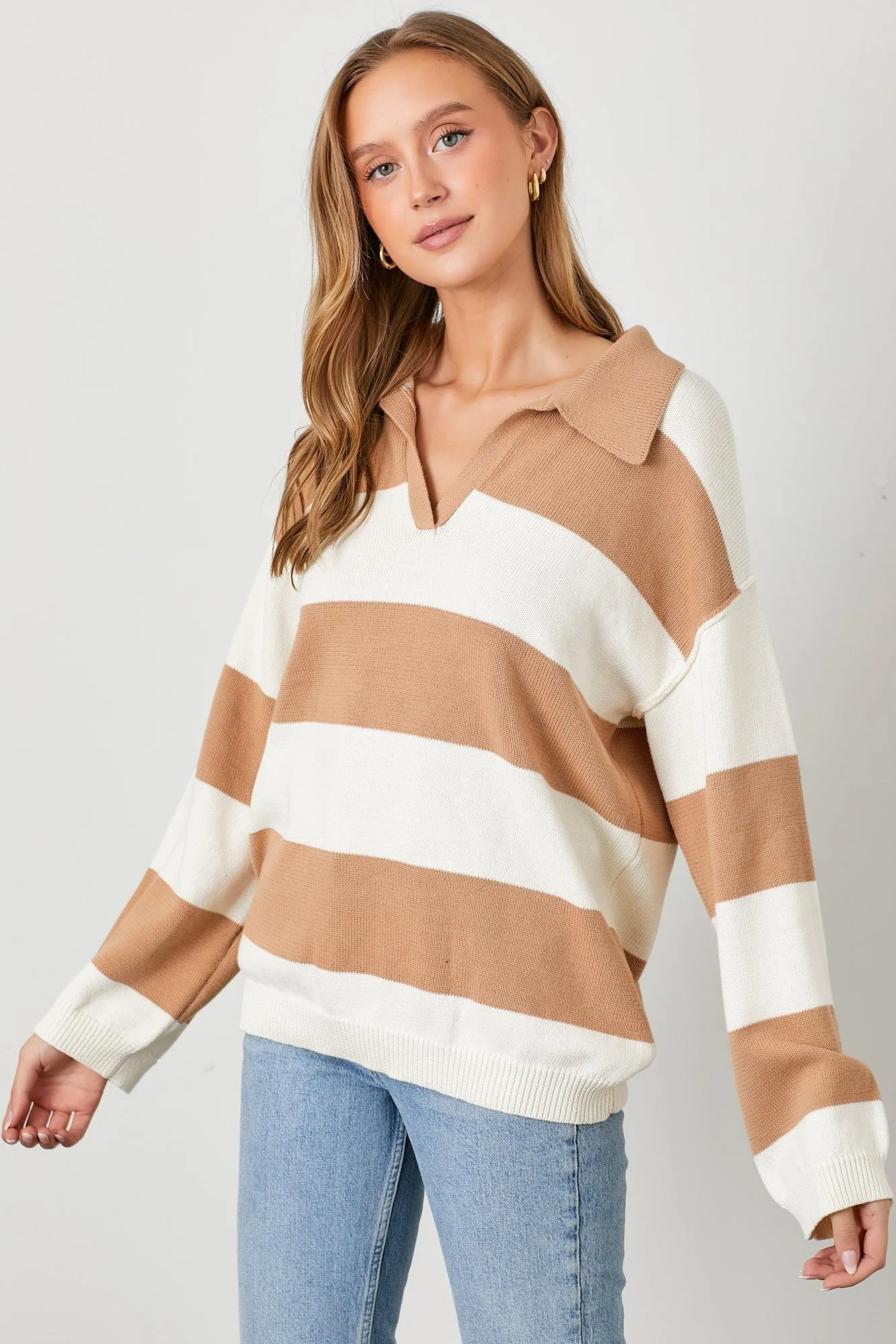 Camel Wide Stripe Polo Sweater sold by Pinkblush product image thumbnail 2