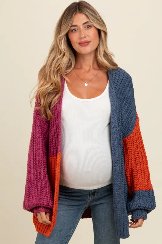 Magenta Colorblock Bubble Sleeve Maternity Cardigan sold by Pinkblush