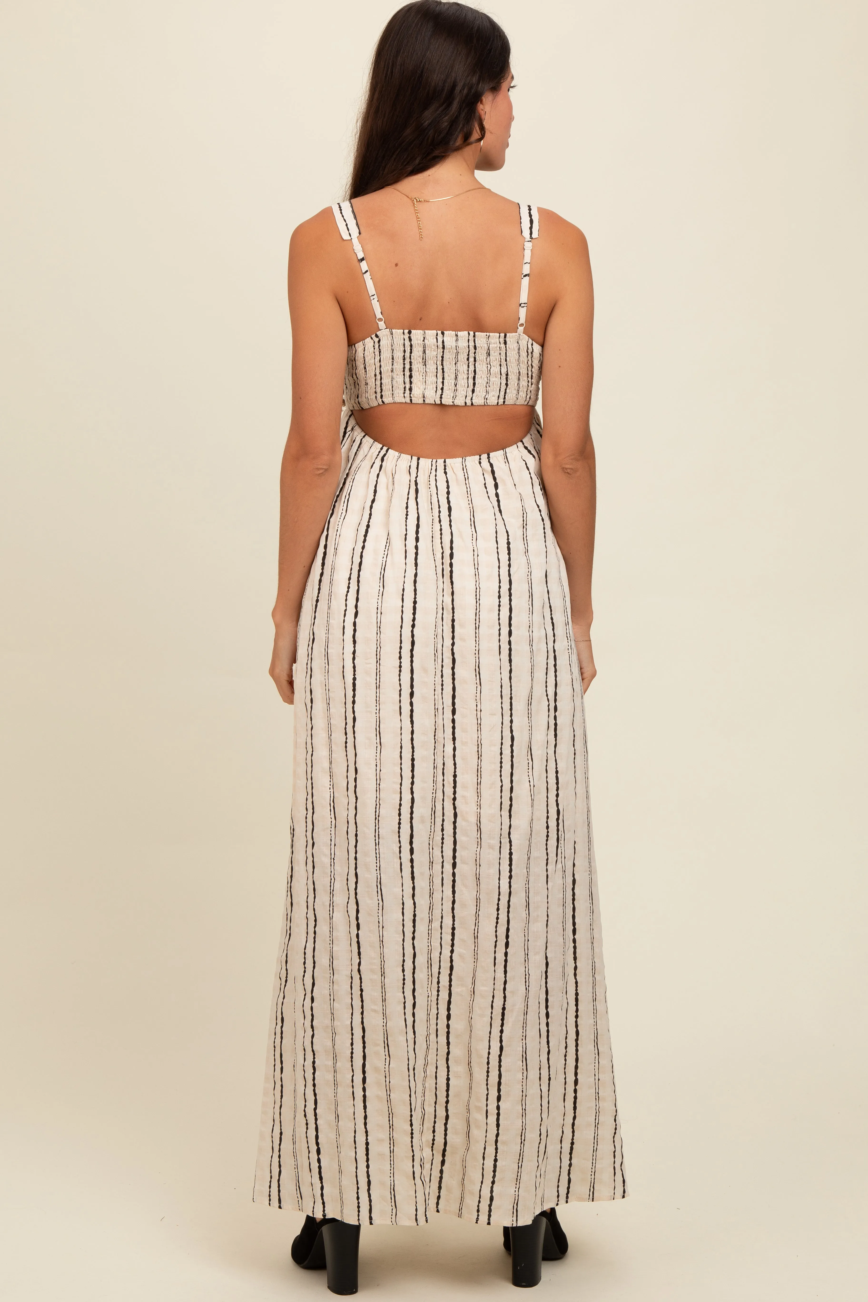 Cream Striped Back Cut Out Maxi Dress sold by Pinkblush product image thumbnail 4