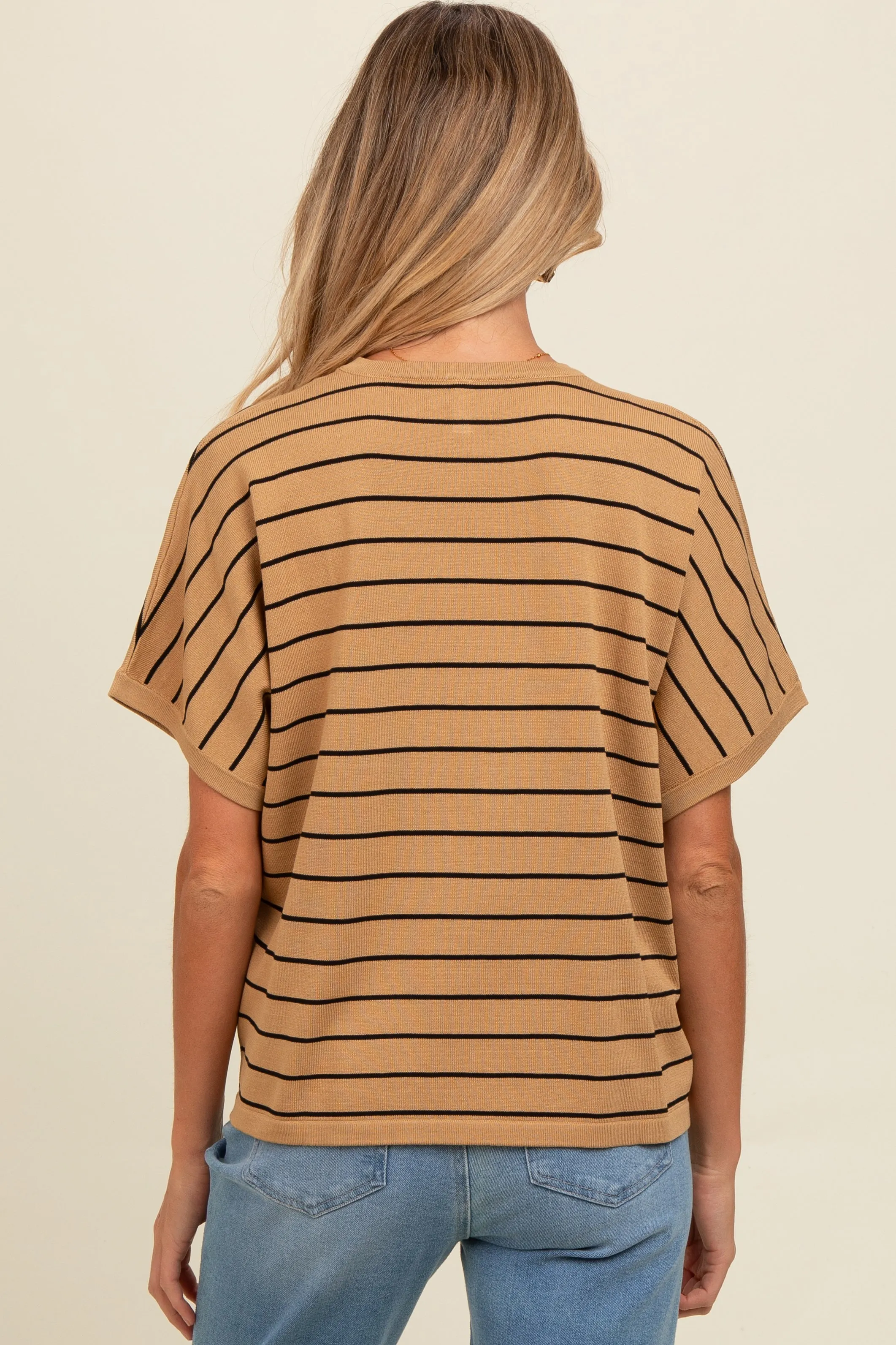 Taupe Striped Boxy Short Sleeve Maternity Top sold by Pinkblush product image thumbnail 2