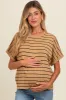 Taupe Striped Boxy Short Sleeve Maternity Top sold by Pinkblush