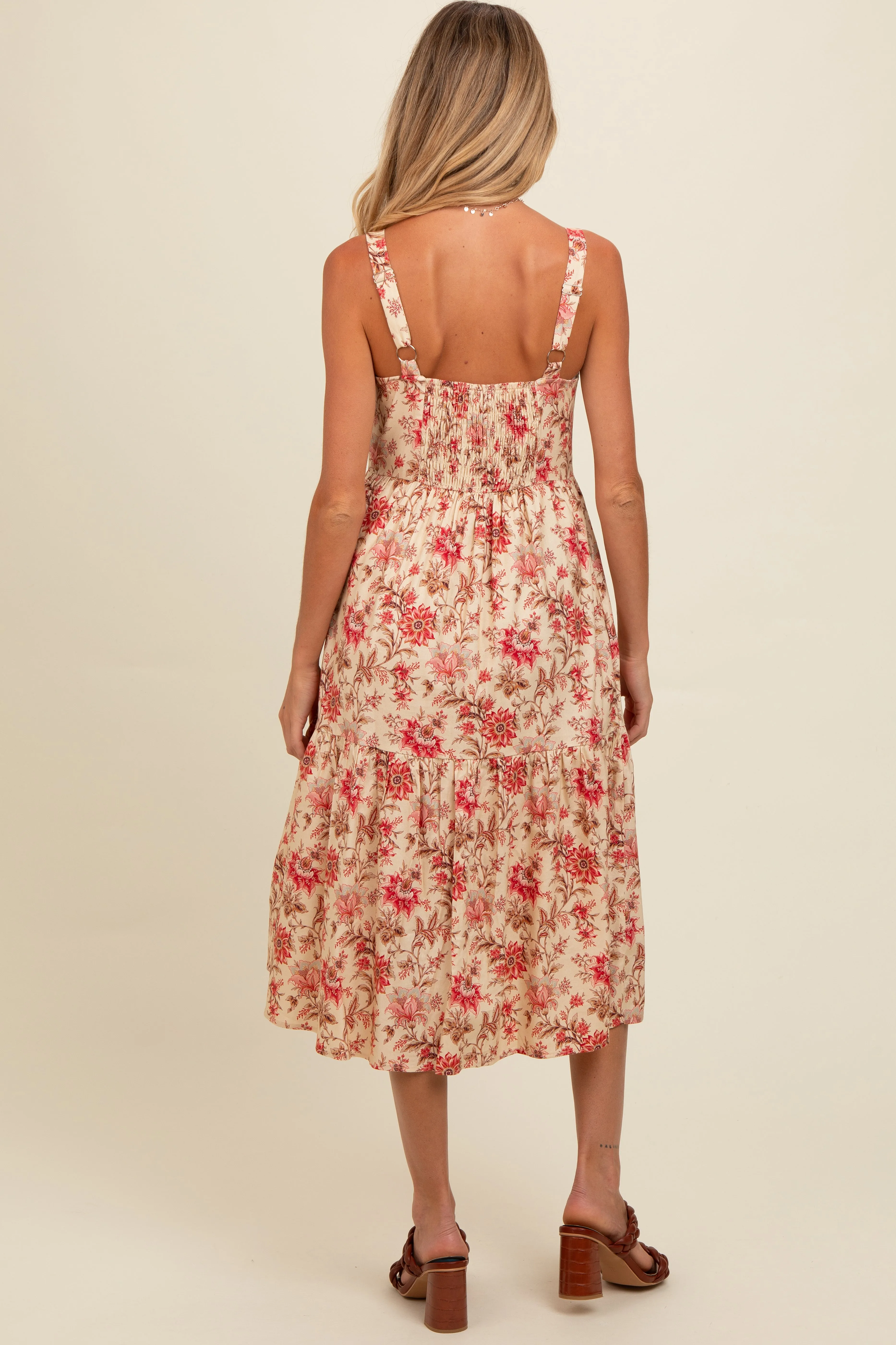 Cream Floral Sweetheart Neck Button Down Maternity Midi Dress sold by Pinkblush product image thumbnail 3