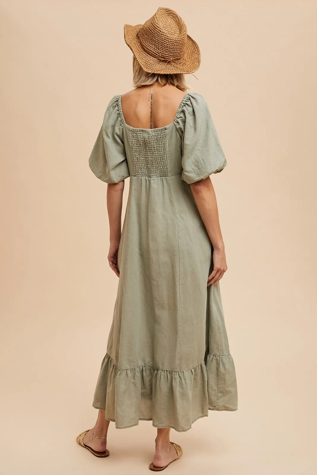 Light Sage Linen Fit And Flare Dress sold by Pinkblush product image thumbnail 3