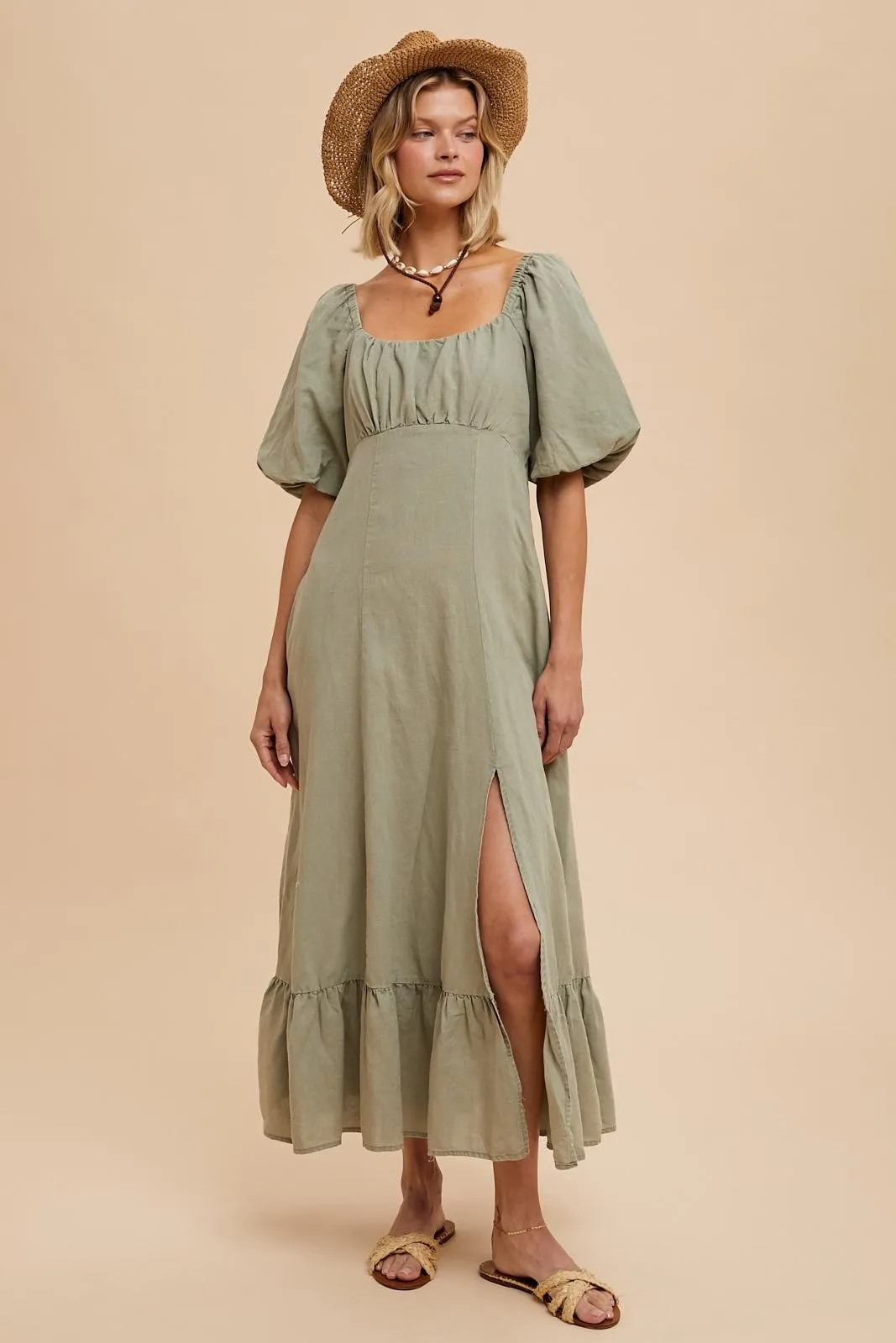 Light Sage Linen Fit And Flare Dress sold by Pinkblush product image thumbnail 2