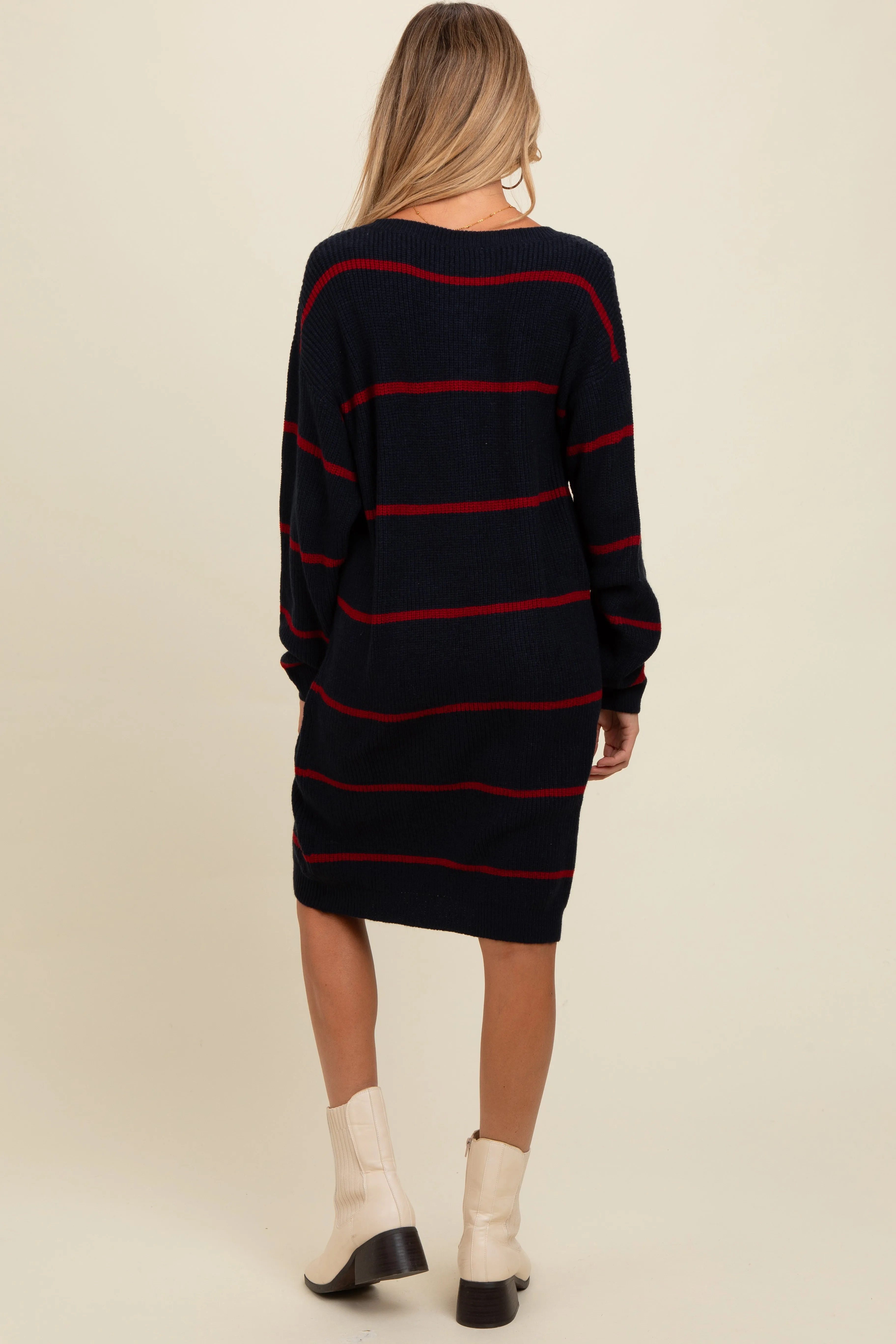 Navy Striped Oversized Maternity Sweater Dress sold by Pinkblush product image thumbnail 3