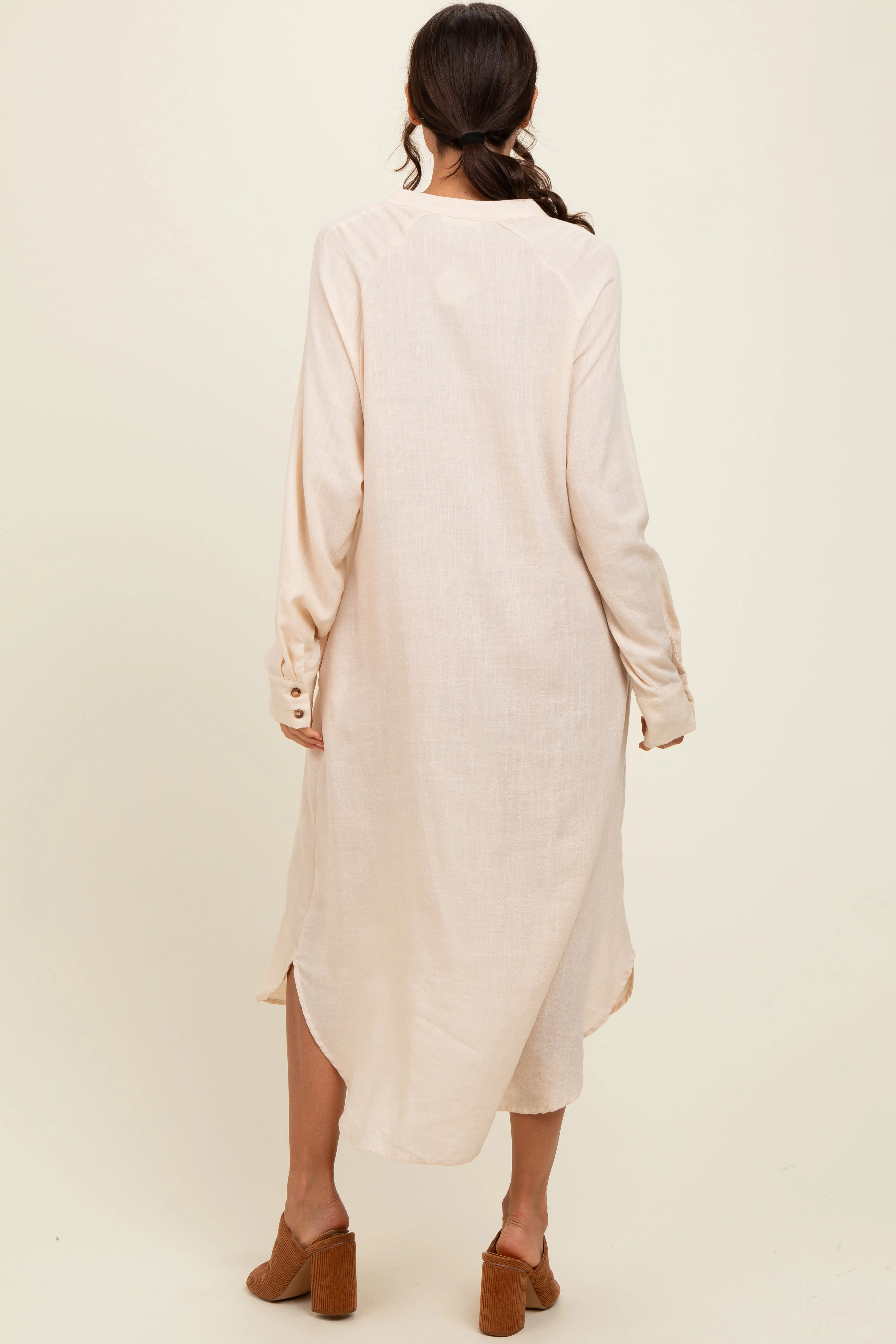 Beige Button Down Midi Dress sold by Pinkblush product image thumbnail 4