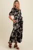 Black Floral Button Down Front Tie Maternity Midi Dress sold by Pinkblush