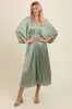 Light Olive Satin Pleated V-Neck Maxi Dress sold by Pinkblush