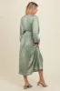 Light Olive Satin Pleated V-Neck Maxi Dress sold by Pinkblush