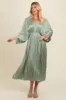 Light Olive Satin Pleated V-Neck Maxi Dress sold by Pinkblush
