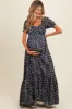 Navy Blue Floral Button Accent Maternity Maxi Dress sold by Pinkblush