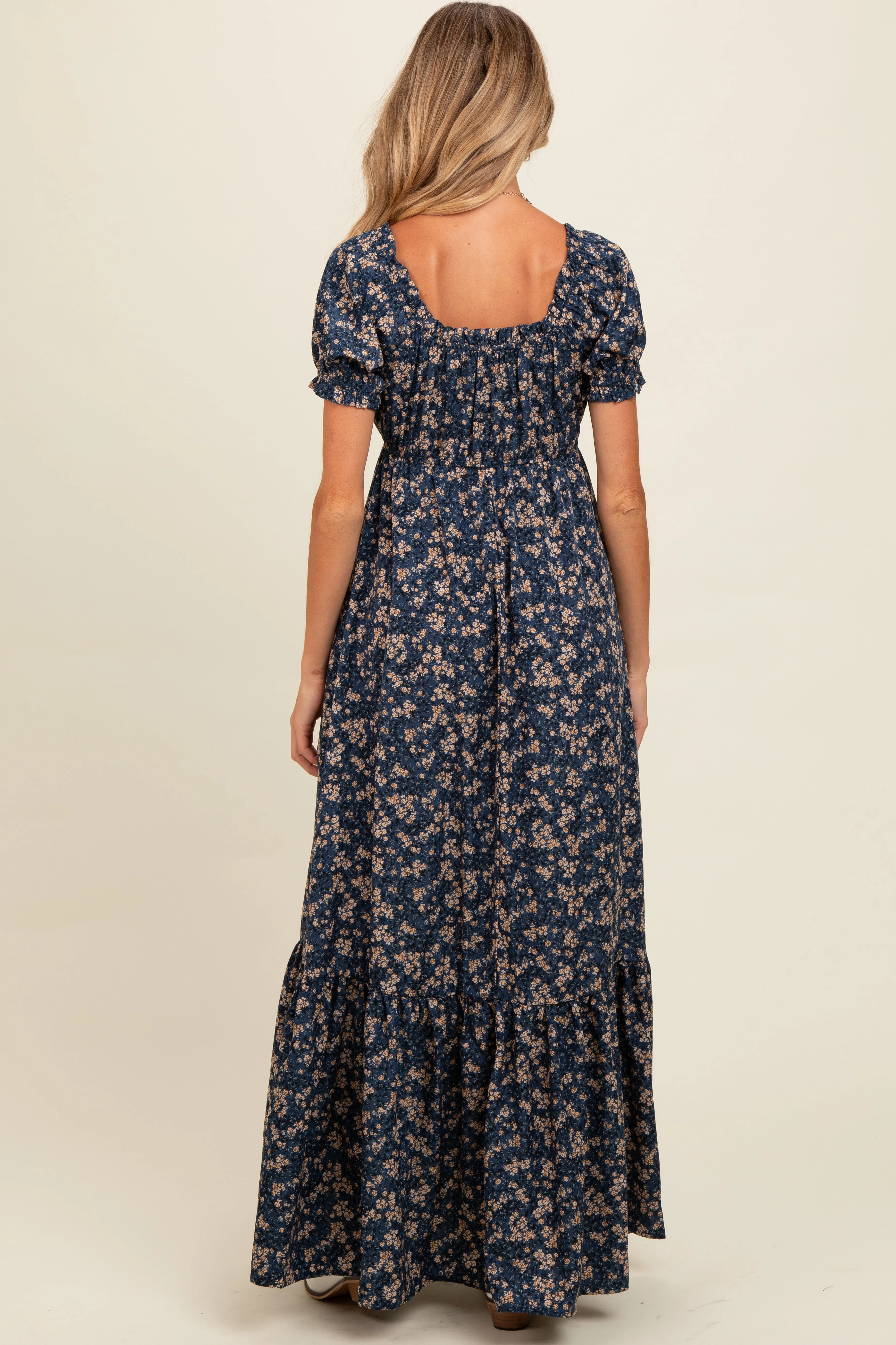 Navy Blue Floral Button Accent Maternity Maxi Dress sold by Pinkblush product image thumbnail 4
