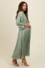 Light Olive Satin Pleated V-Neck Maternity Maxi Dress sold by Pinkblush