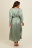 Light Olive Satin Pleated V-Neck Maternity Maxi Dress sold by Pinkblush