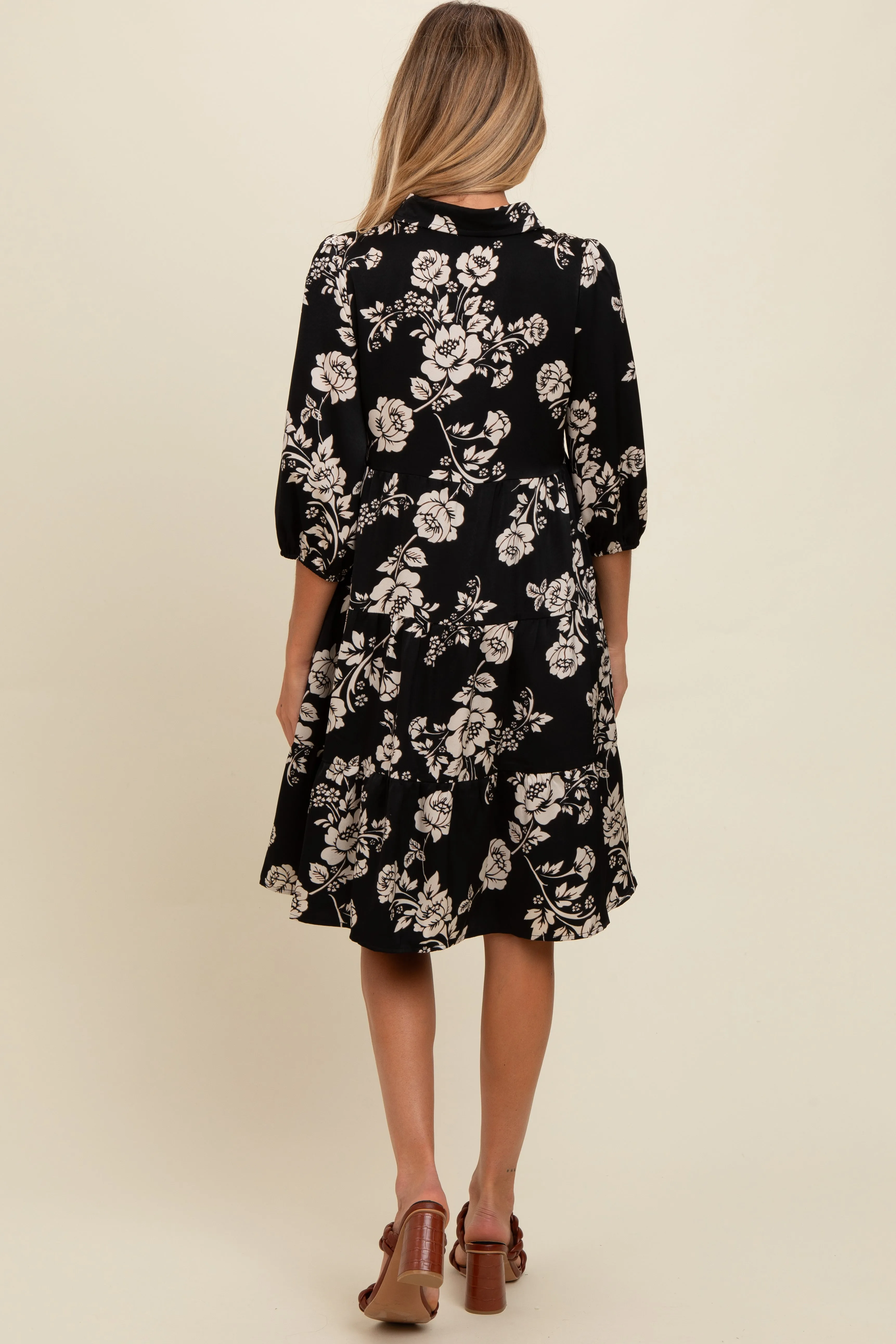 Black Floral Button Down Collared Maternity Dress sold by Pinkblush product image thumbnail 2
