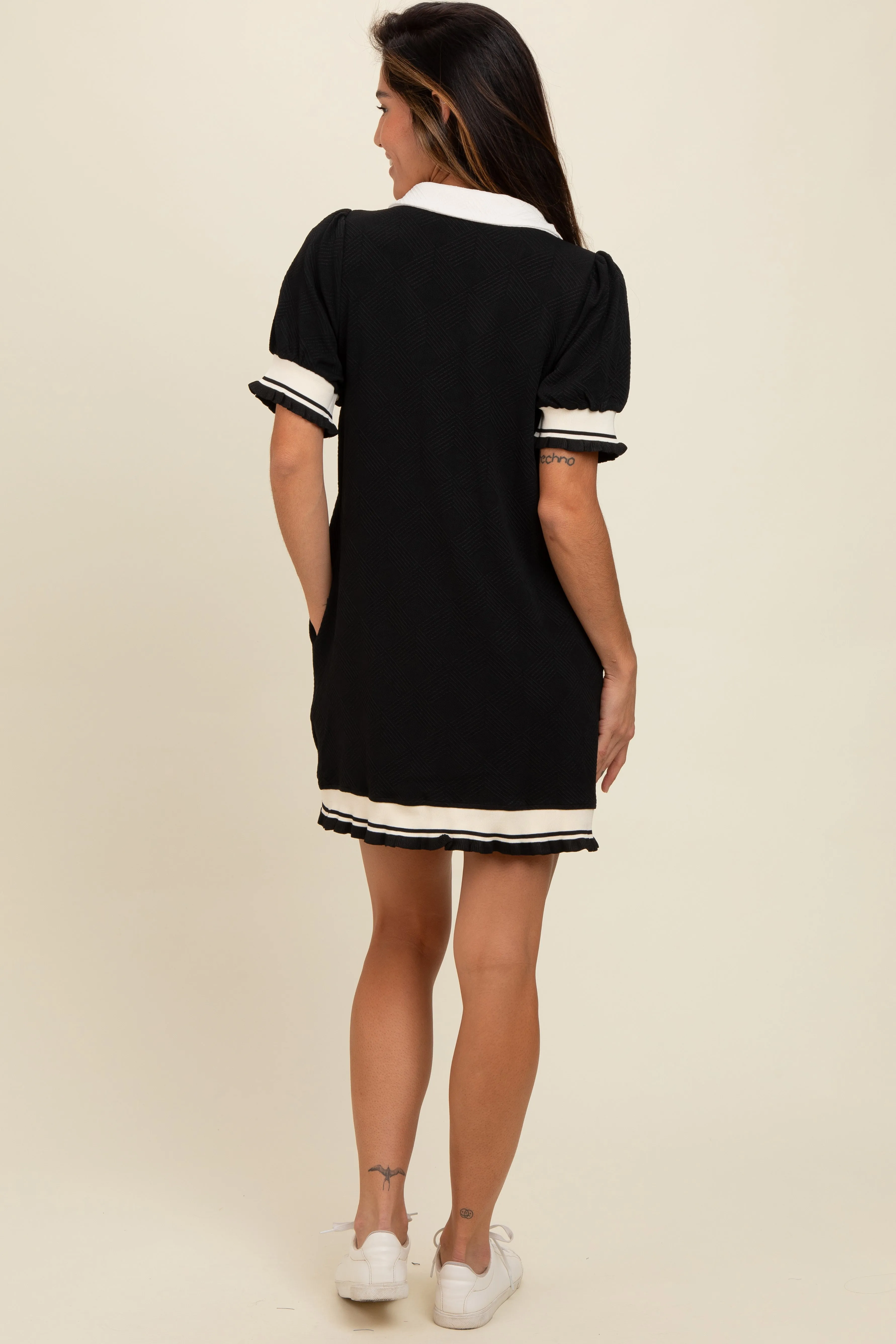 Black Knit Contrast Trim Collared Mini Dress sold by Pinkblush product image thumbnail 3