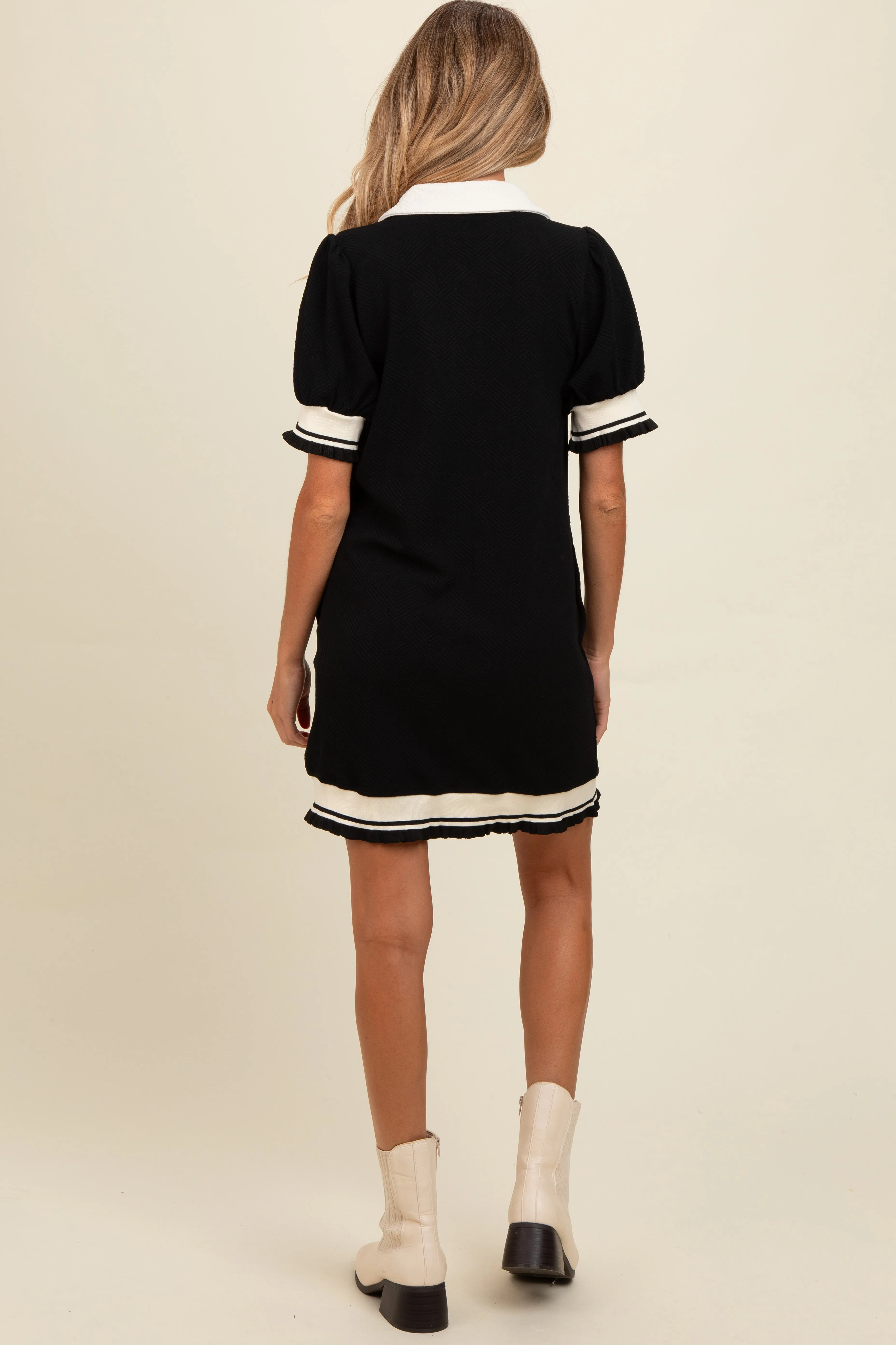 Black Knit Contrast Trim Collared Maternity Mini Dress sold by Pinkblush product image thumbnail 3