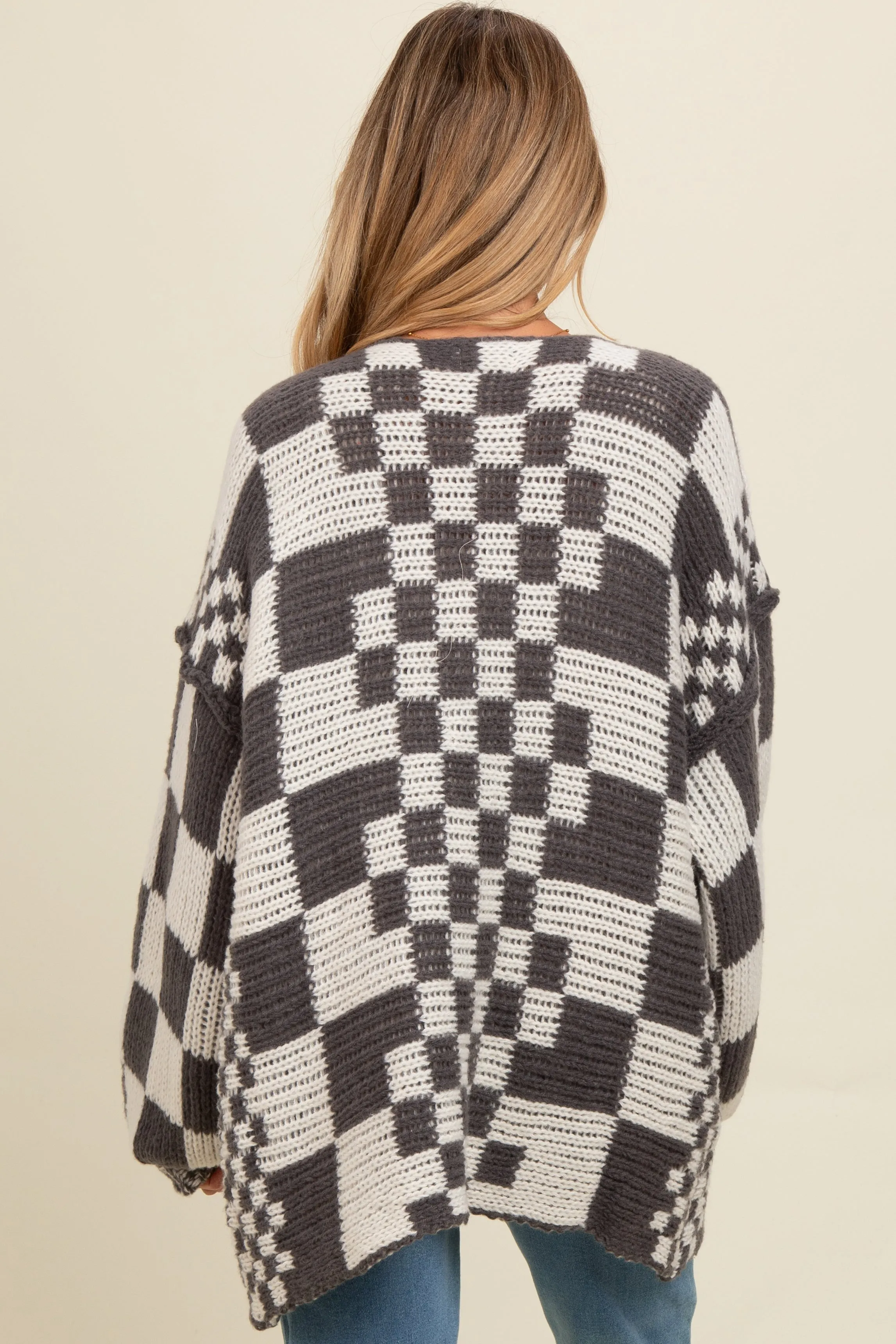 Charcoal Mixed Check Pattern Chunky Maternity Cardigan sold by Pinkblush product image thumbnail 3