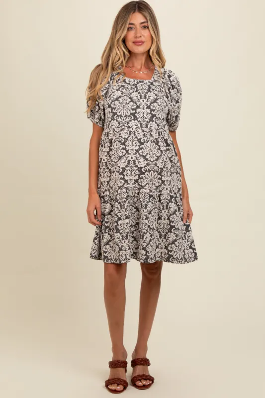 Black Jacquard Damask Print Maternity Dress sold by Pinkblush