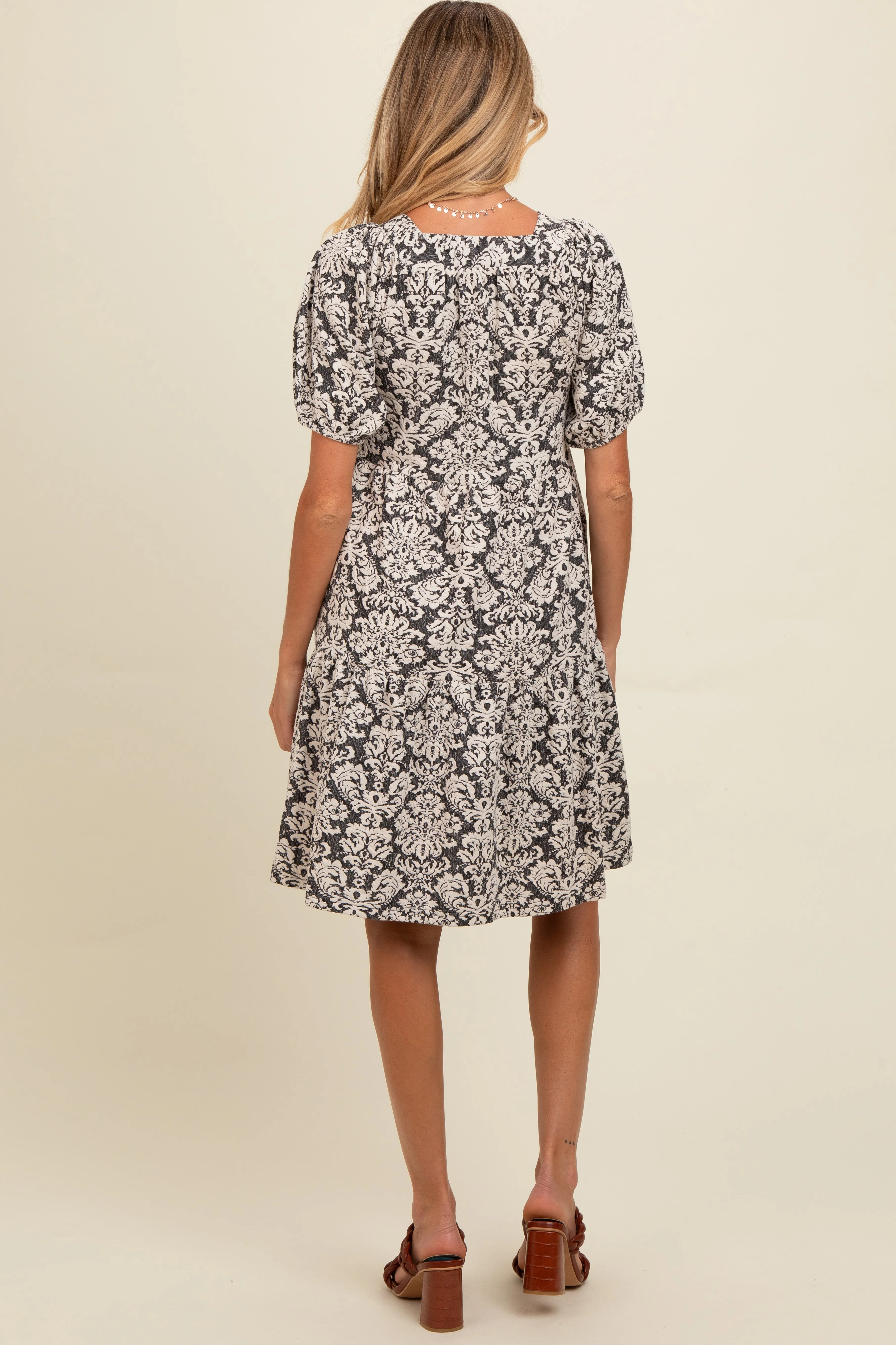 Black Jacquard Damask Print Maternity Dress sold by Pinkblush product image thumbnail 3