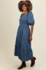 Blue Chambray Printed Smocked Midi Dress sold by Pinkblush