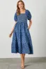 Blue Chambray Printed Smocked Midi Dress sold by Pinkblush