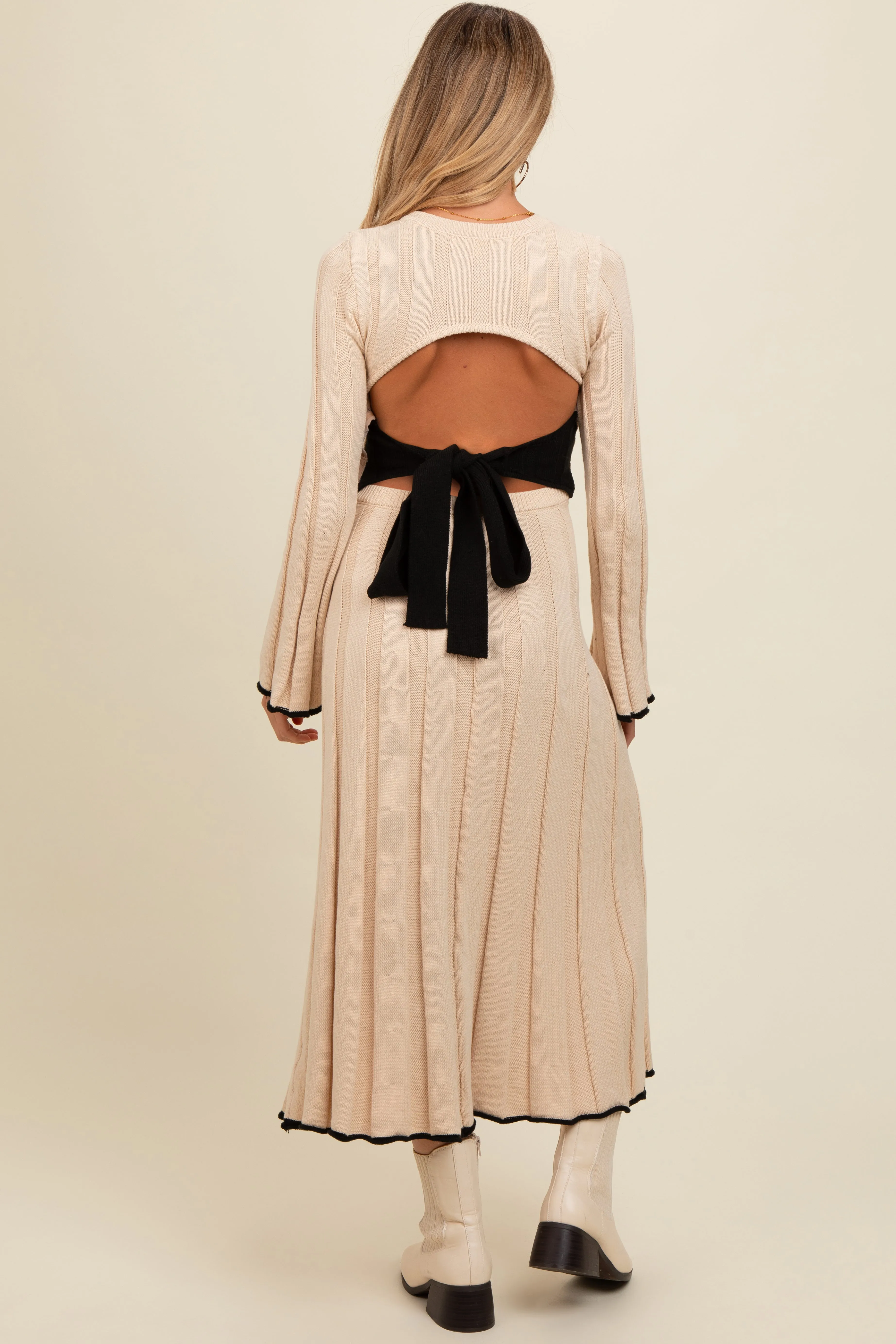 Cream Sweater Knit Bell Sleeve Back Cutout Maternity Maxi Dress sold by Pinkblush product image thumbnail 4