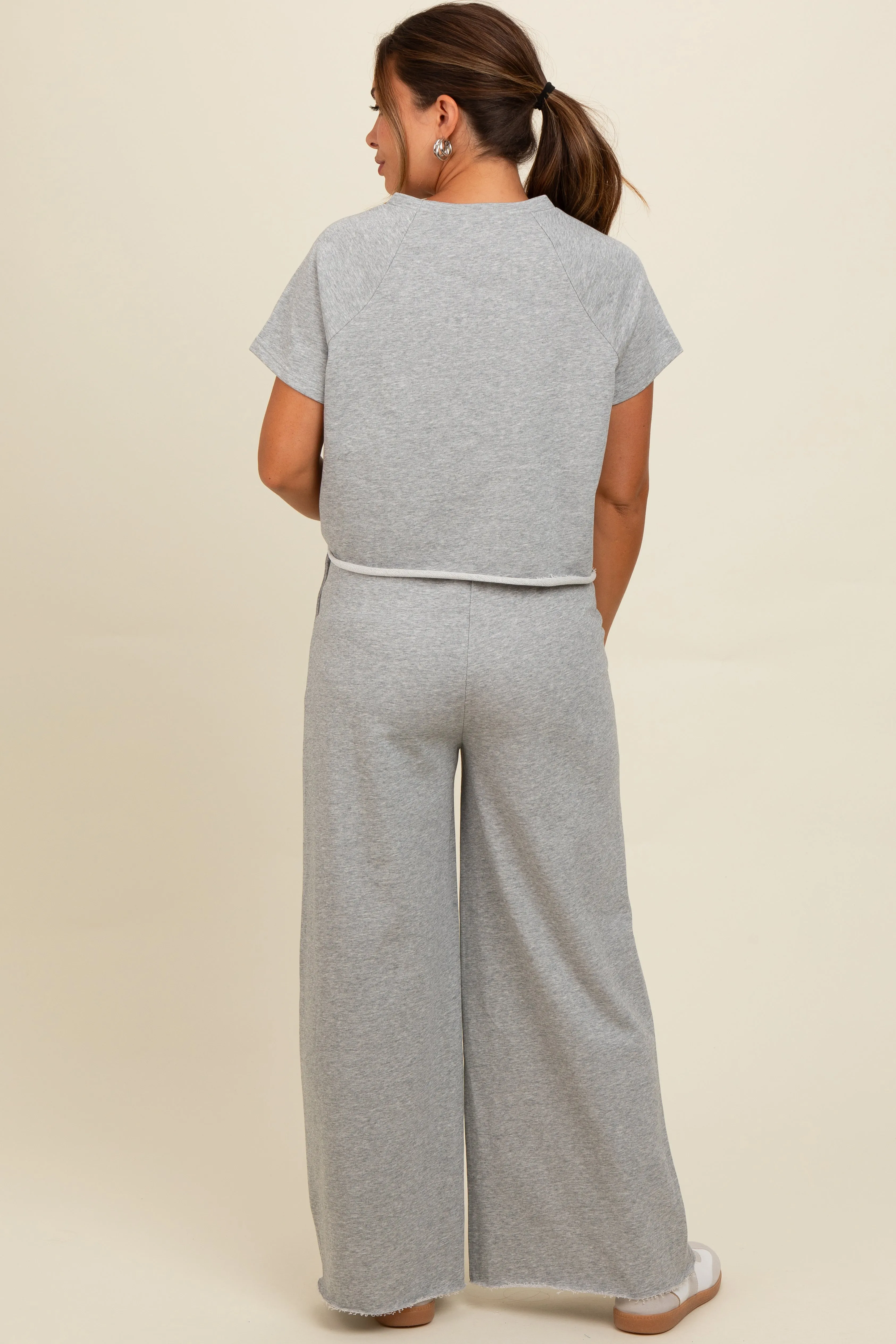 Heather Grey Basic Tee And Wide Leg Pant Maternity Set sold by Pinkblush product image thumbnail 4