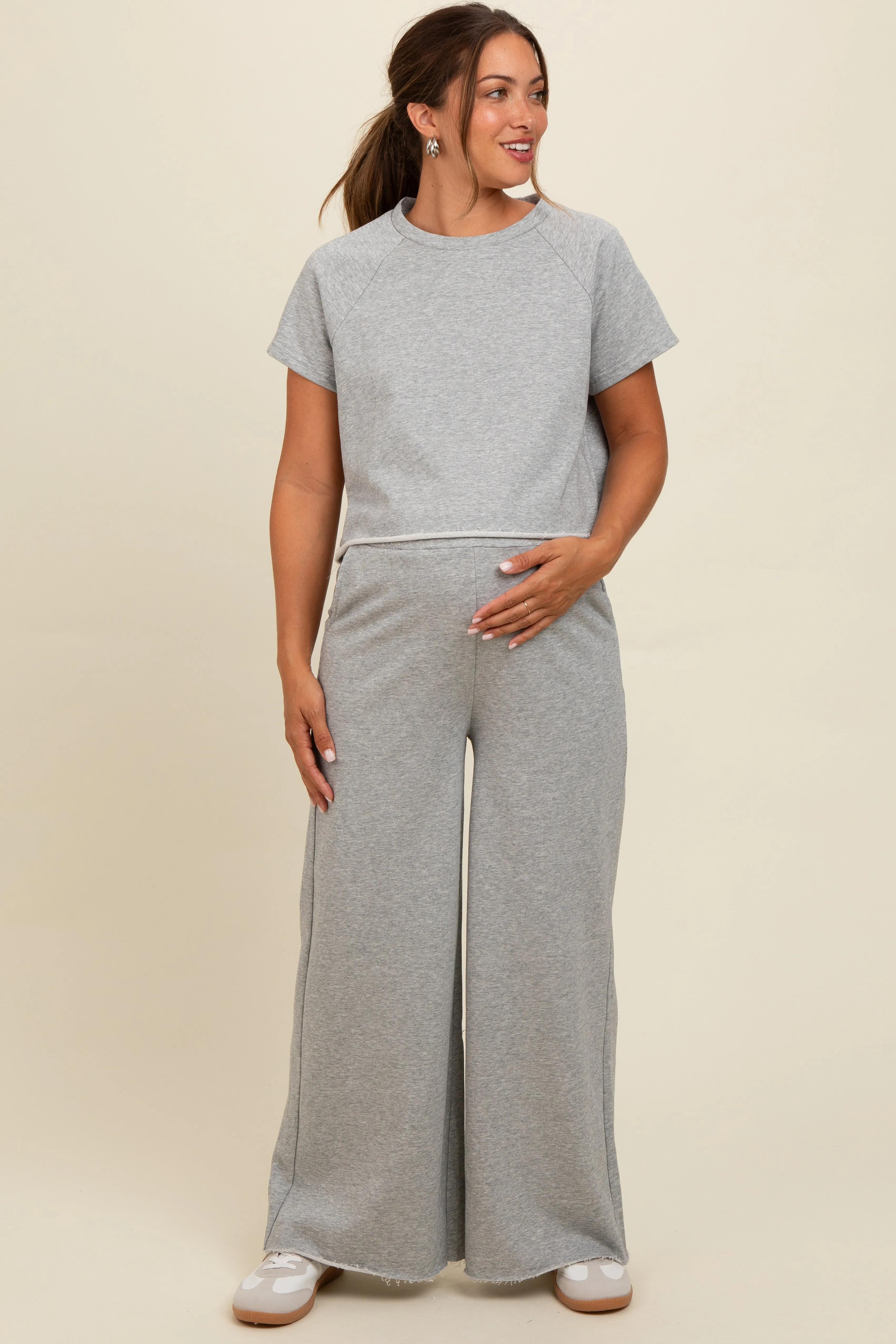 Heather Grey Basic Tee And Wide Leg Pant Maternity Set sold by Pinkblush product image thumbnail 2