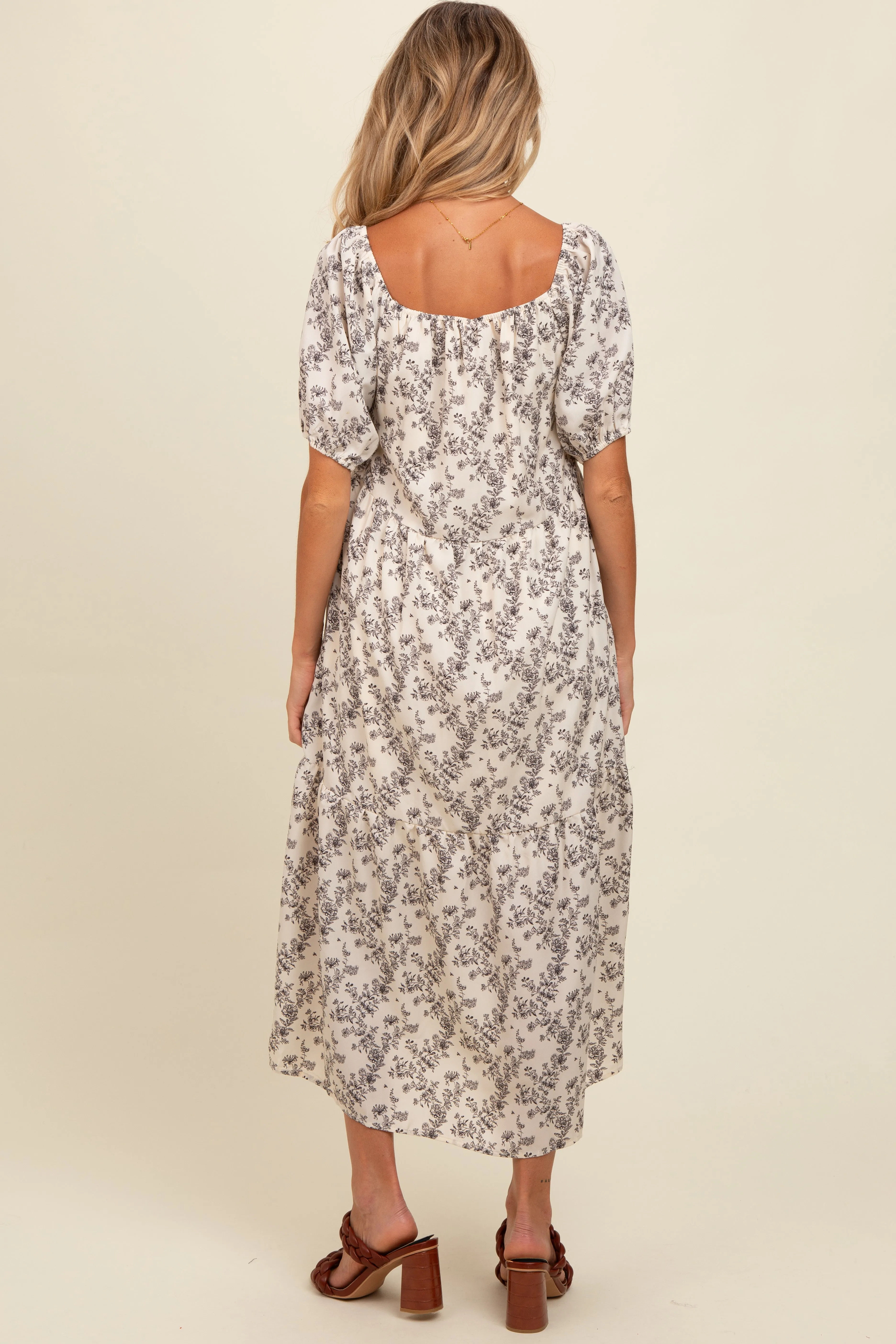 Cream Floral Ruffle Hem Maternity Midi Dress sold by Pinkblush product image thumbnail 4