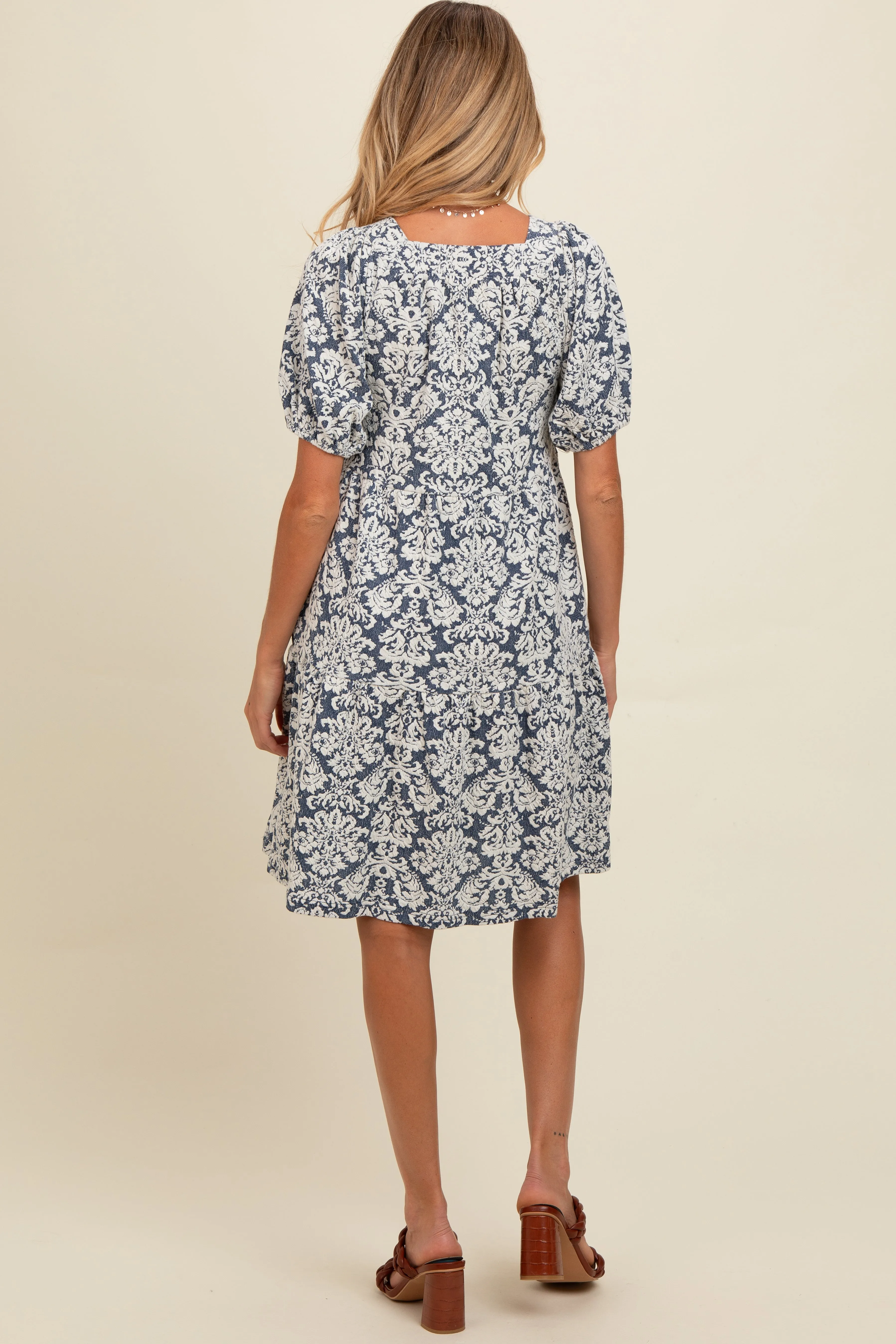 Navy Jacquard Damask Print Maternity Dress sold by Pinkblush product image thumbnail 2