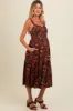 Brown Floral Sweetheart Neck Button Down Maternity Midi Dress sold by Pinkblush
