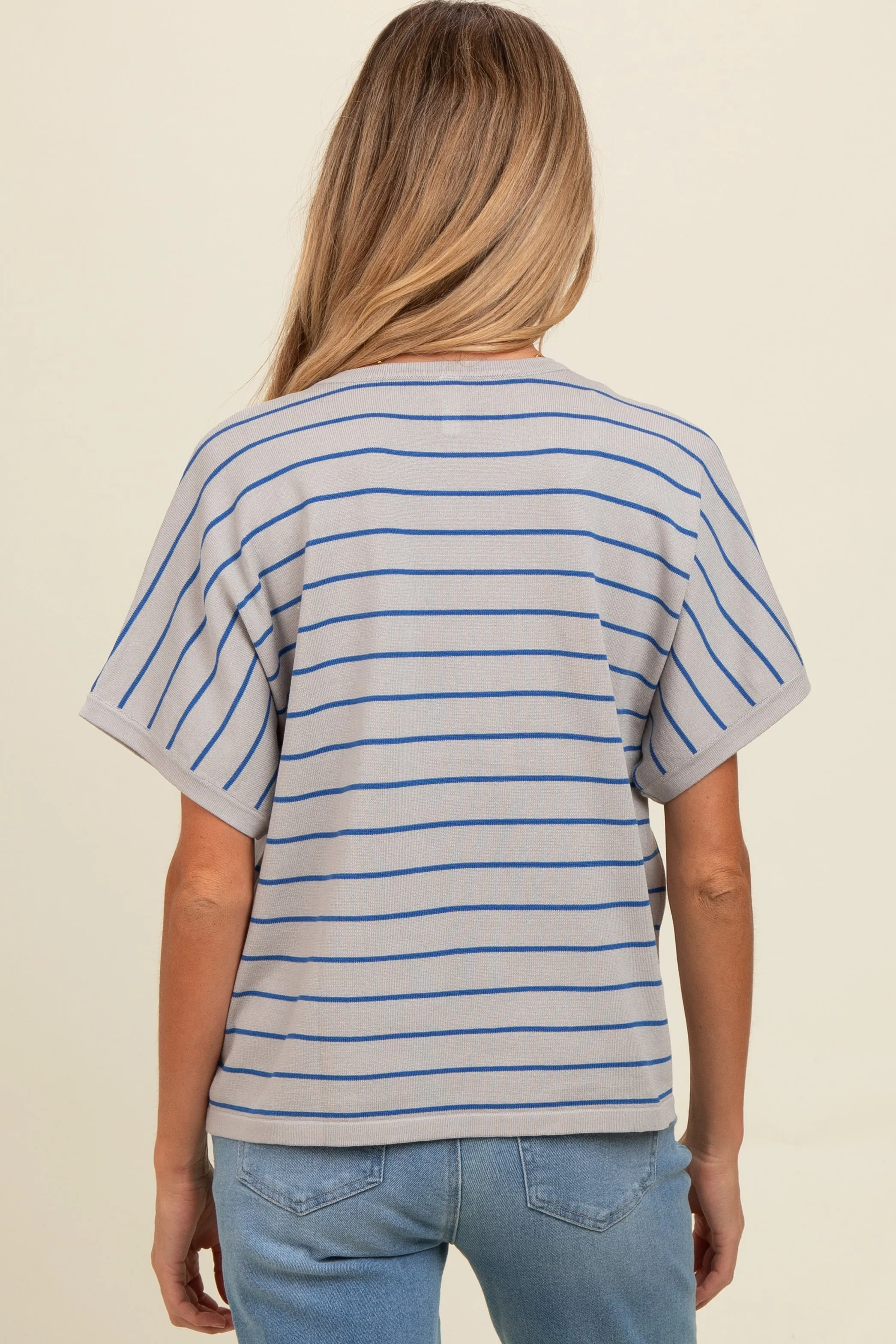 Grey Striped Boxy Short Sleeve Maternity Top sold by Pinkblush product image thumbnail 3
