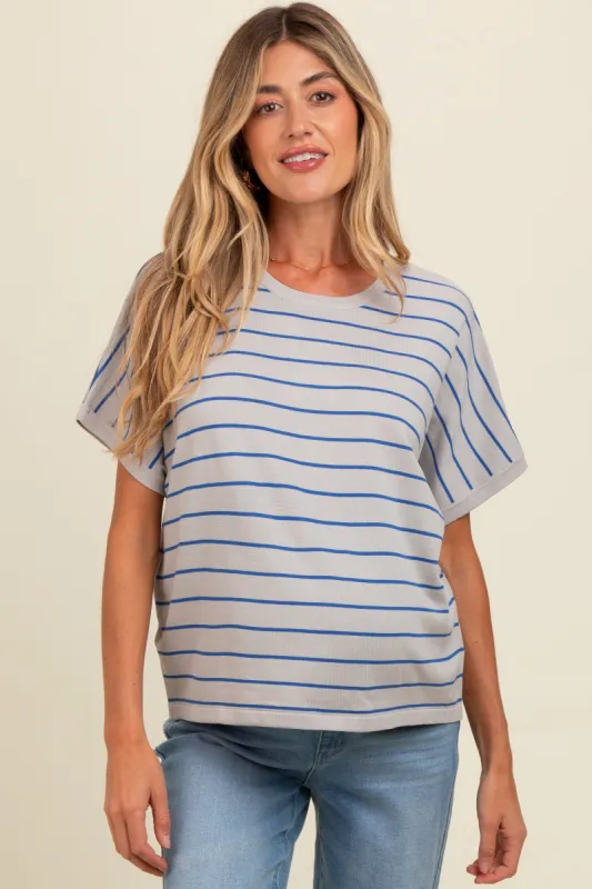 Grey Striped Boxy Short Sleeve Maternity Top sold by Pinkblush