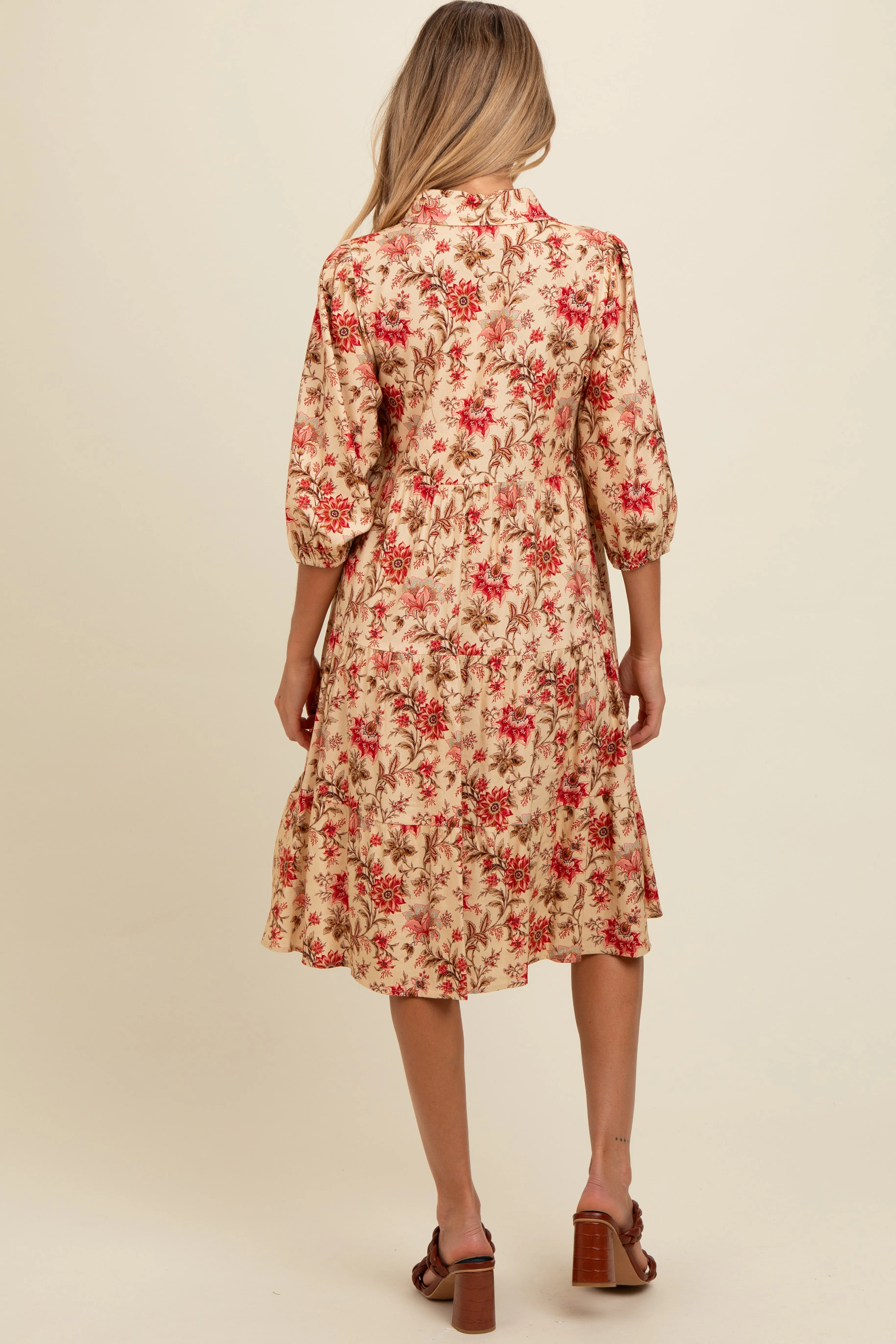 Cream Floral Button Down Maternity Midi Dress sold by Pinkblush product image thumbnail 3
