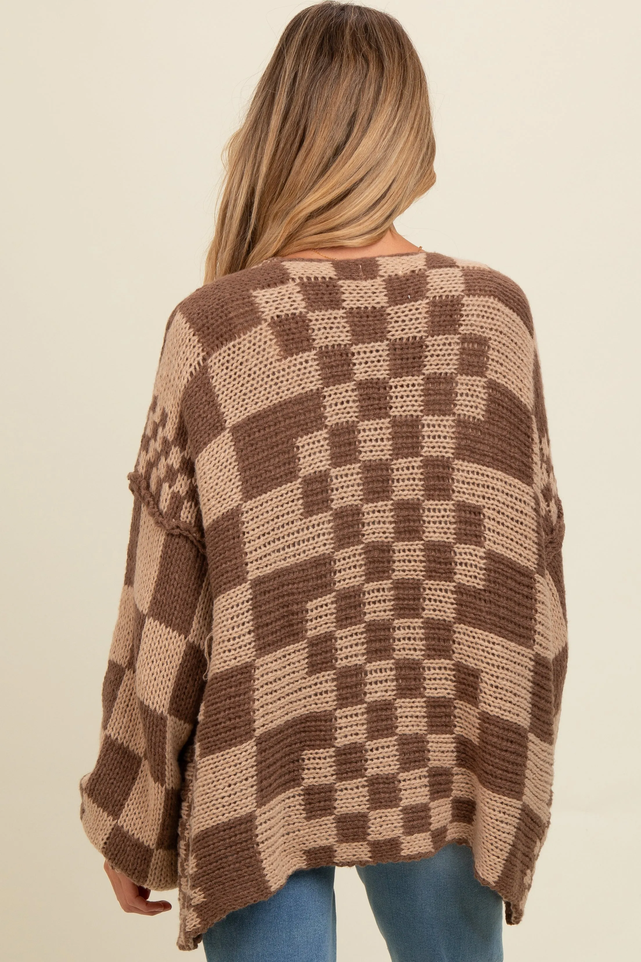 Brown Mixed Check Pattern Chunky Maternity Cardigan sold by Pinkblush product image thumbnail 3