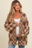 Brown Mixed Check Pattern Chunky Maternity Cardigan sold by Pinkblush