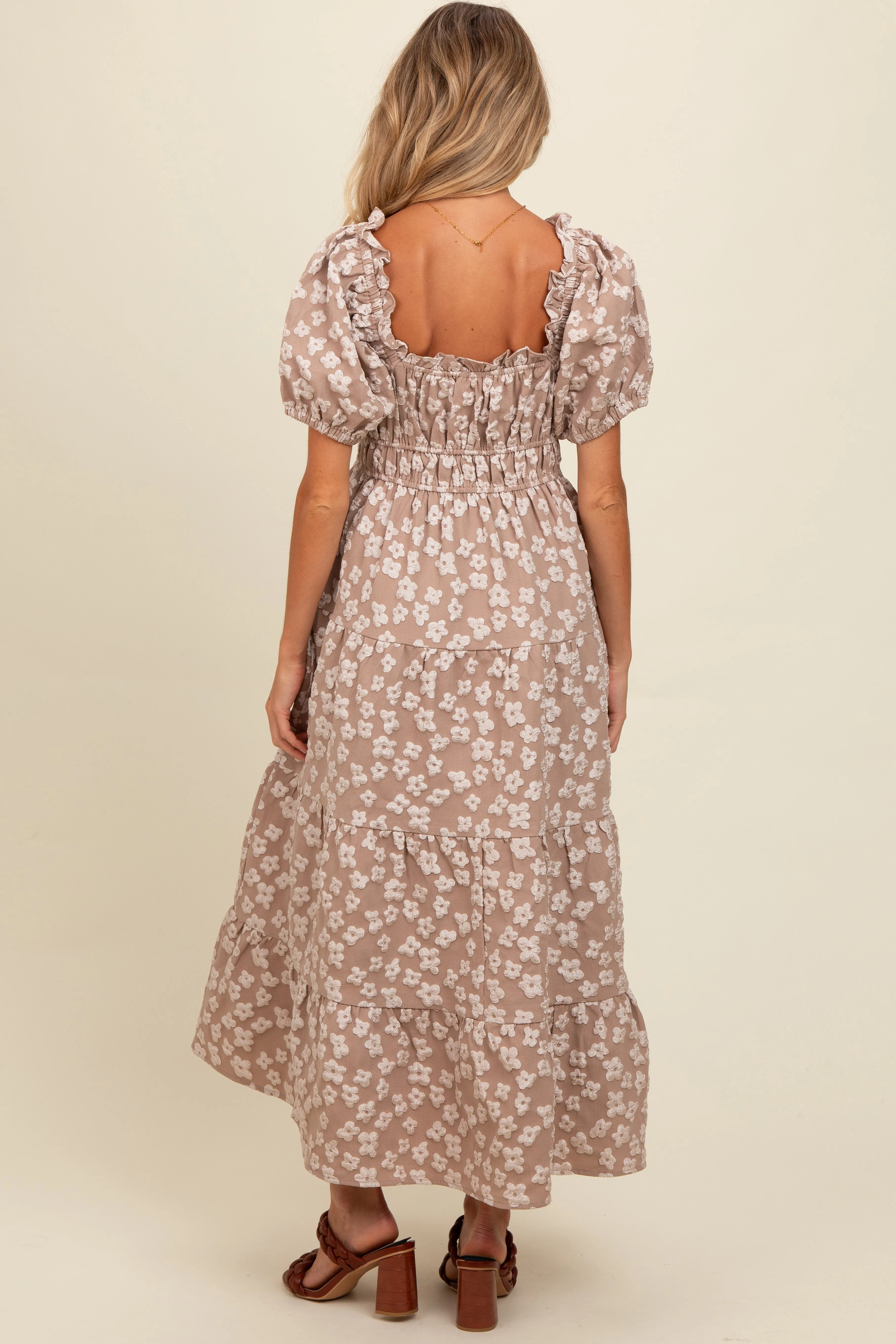 Light Mocha Floral Applique Tiered Maternity Maxi Dress sold by Pinkblush product image thumbnail 4