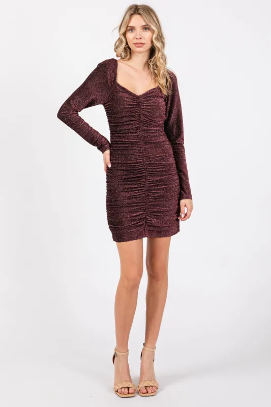 Black Burgundy Glitter Ruched Fitted Dress sold by Pinkblush