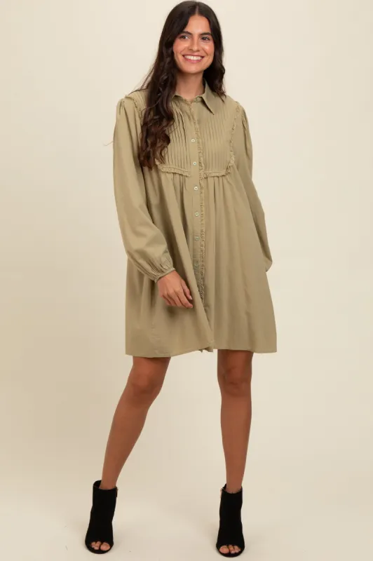 Light Olive Frayed Button Down Mini Dress sold by Pinkblush