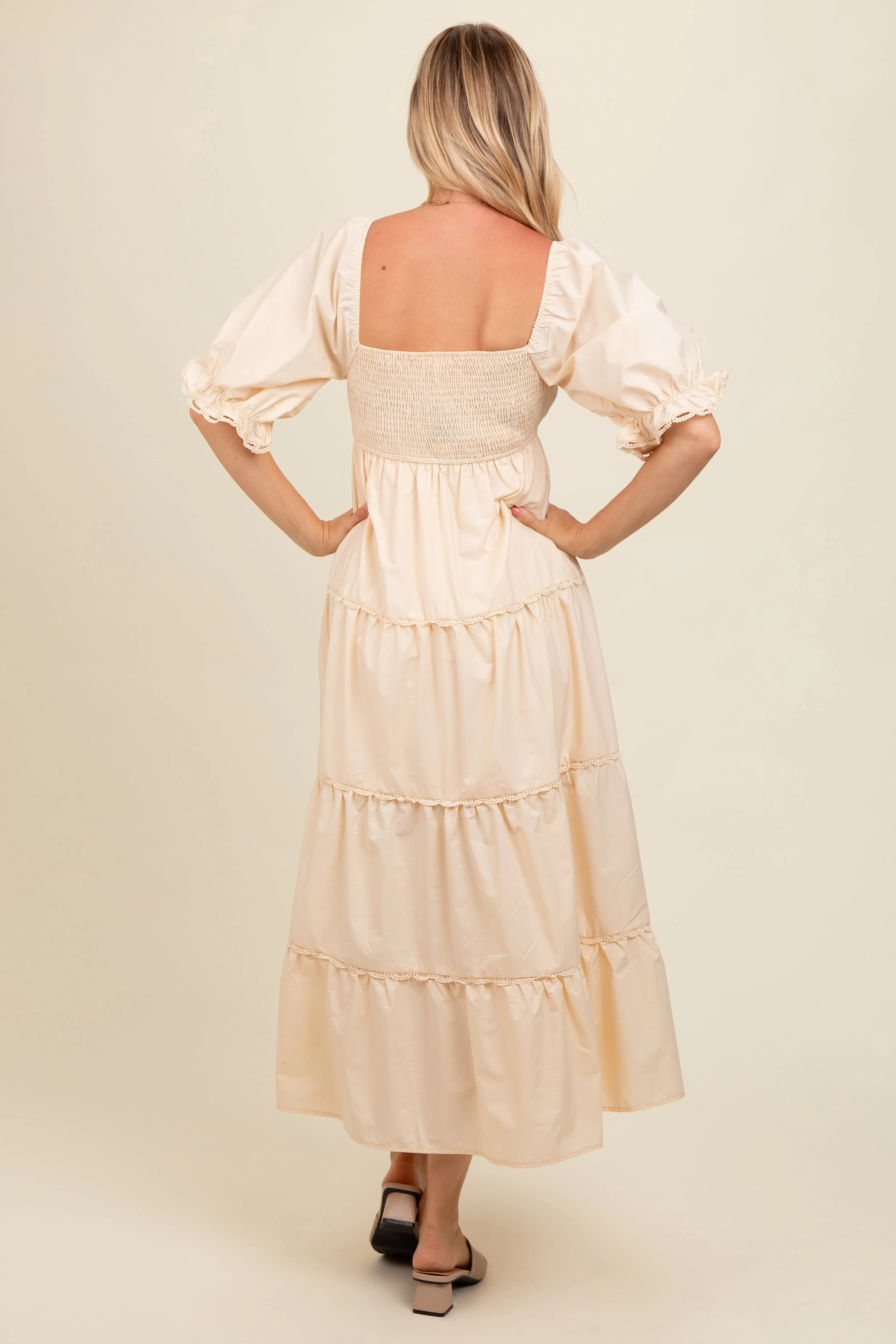 Cream Deep V-Neck Tiered Maxi Dress sold by Pinkblush product image thumbnail 3