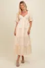 Cream Deep V-Neck Tiered Maxi Dress sold by Pinkblush