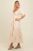 Cream Deep V-Neck Tiered Maxi Dress sold by Pinkblush