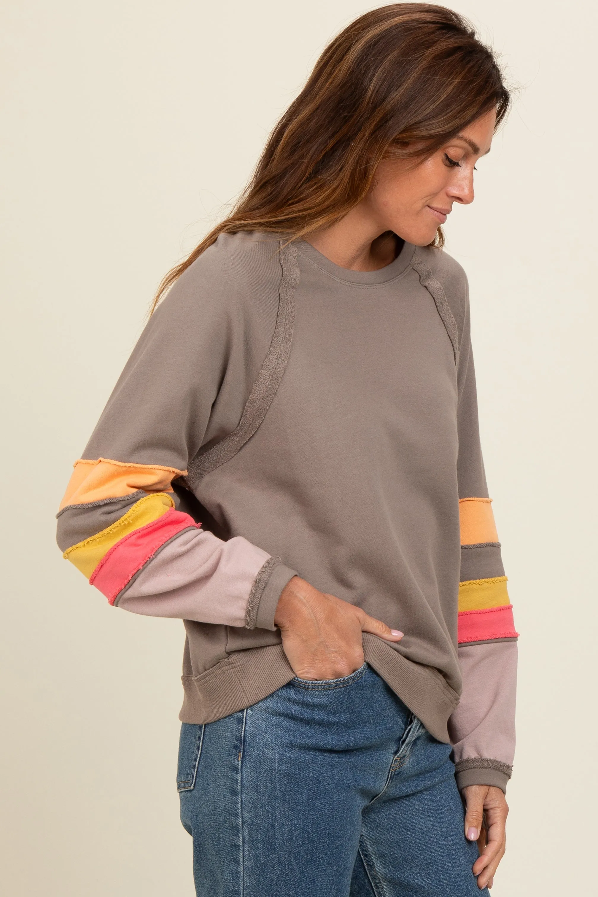 Mocha Colorblock Sleeve Pullover sold by Pinkblush product image thumbnail 3