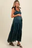 Teal Tiered Satin Tie-Strap Maternity Maxi Dress sold by Pinkblush