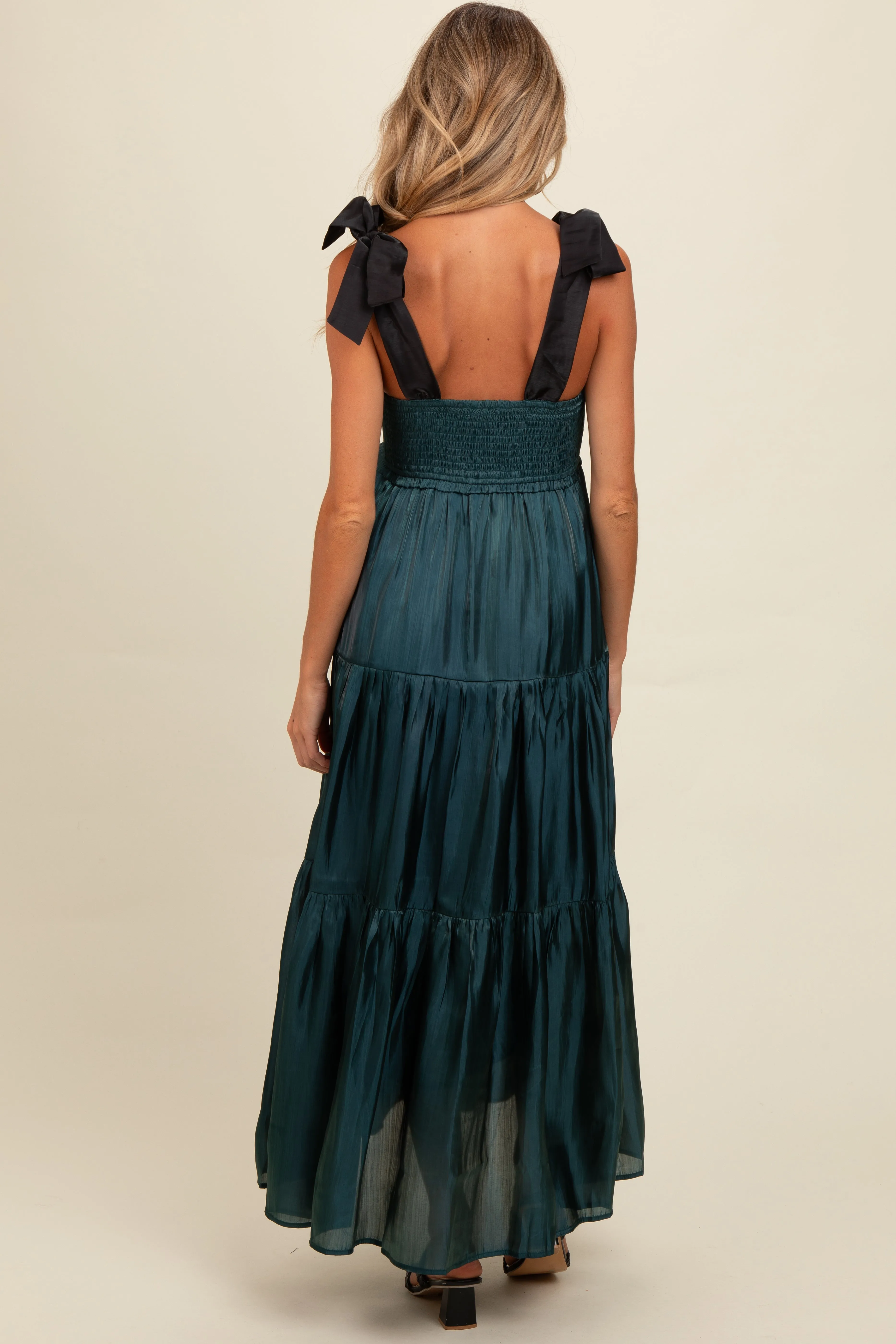 Teal Tiered Satin Tie-Strap Maternity Maxi Dress sold by Pinkblush product image thumbnail 4