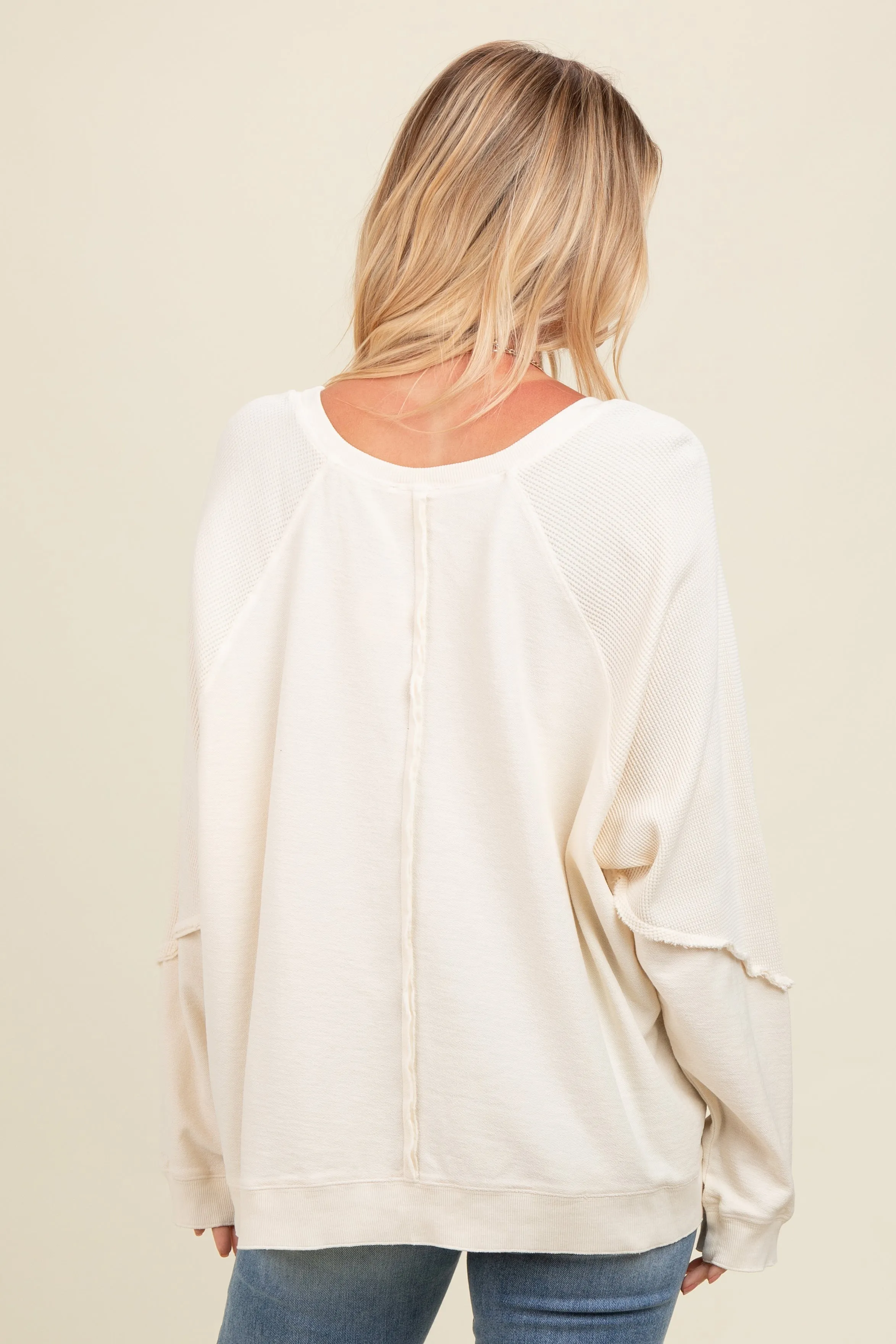Cream Mixed Knit Raw Hem Pullover Top sold by Pinkblush product image thumbnail 4