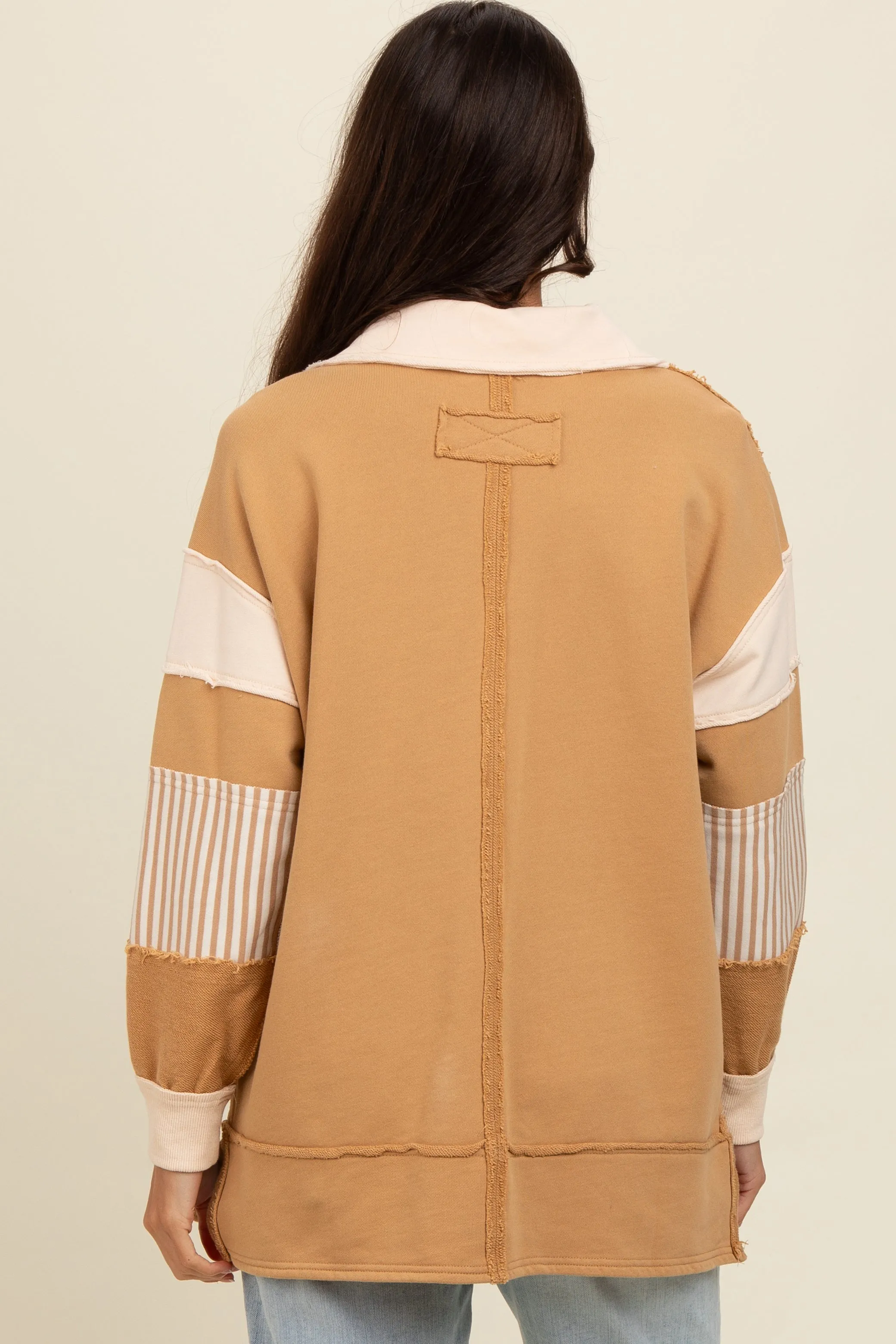 Mocha Colorblock Stripe Polo Pullover Top sold by Pinkblush product image thumbnail 3